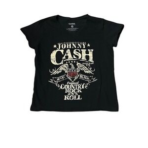 Johnny Cash Womens Black V-Neck Graphic T-Shirt Man In Black Country Rock Large